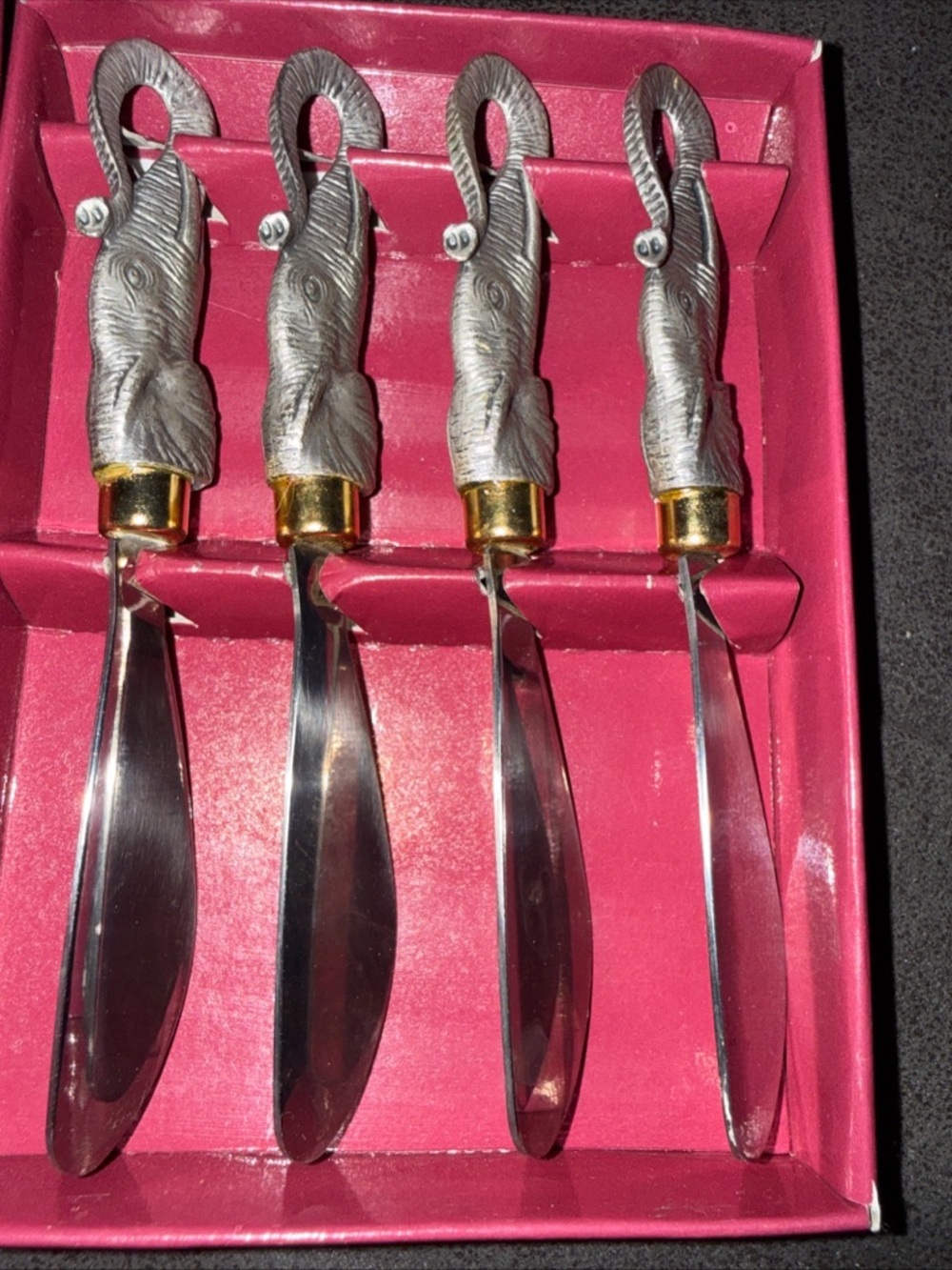 Arthur Court Elephant Handle Spreaders with Silver Blades and Gold Collars
